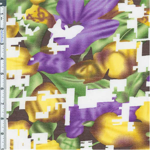 3 5/8 YD PC-Purple/Gold Abstract Floral Novelty Chiffon Fabric
