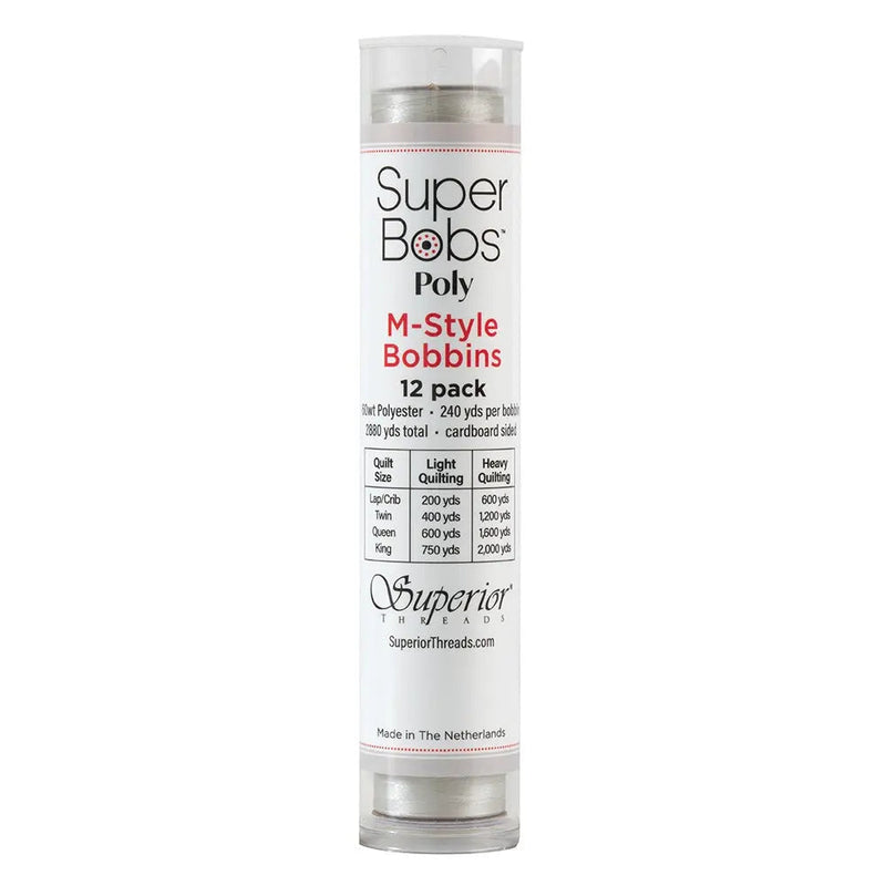 Super Bobs Poly #623 Silver (M-Style) 12 pack pre-wound bobbins