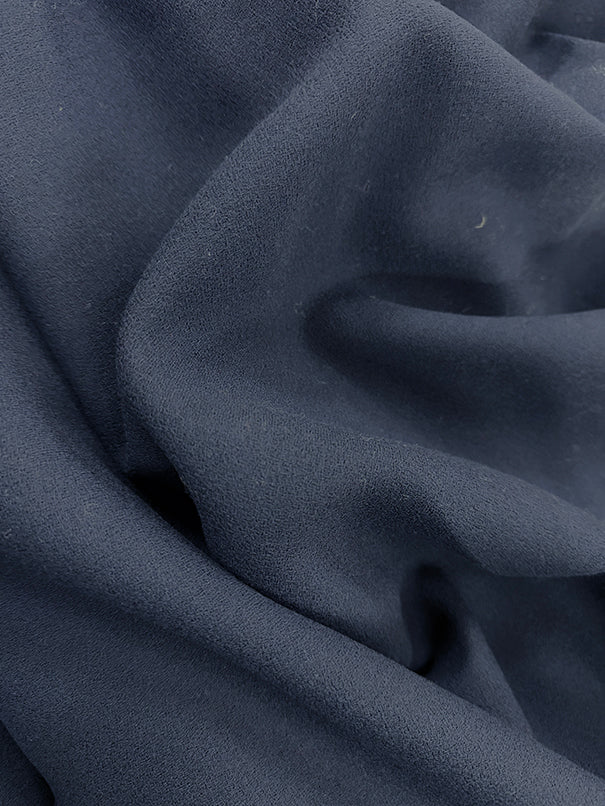 1 5/8 YD PC-Navy Blue Wool Blend Double Crepe Fabric