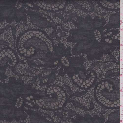 Sterling-Black Floral Satin Jacquard Fabric