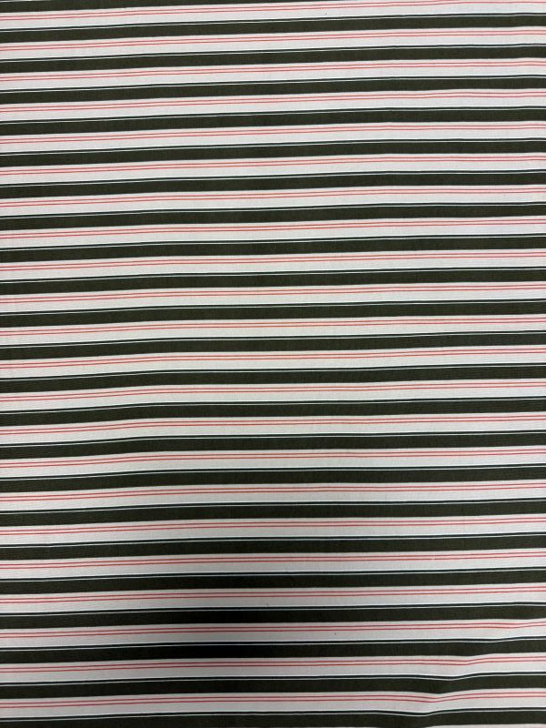 Olive/Beige Stripe Double Brushed Jersey Knit Fabric