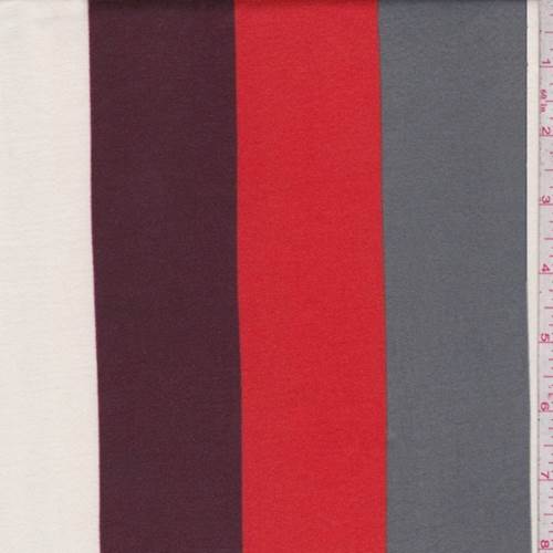 Burgundy/Red/Slate Stripe Double Brushed Jersey Knit Fabric