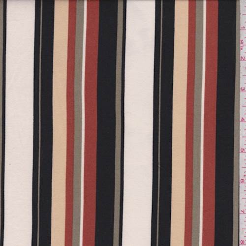 Cream/Black/Olive Stripe Double Brushed Jersey Knit Fabric