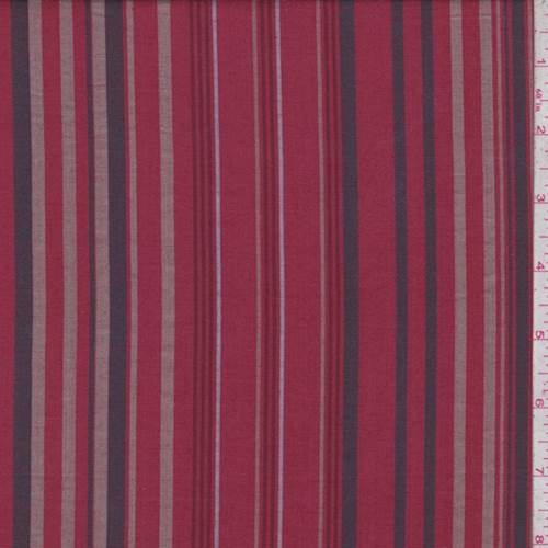 Ruby-Charcoal-Taupe Stripe Cotton Fabric