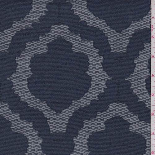 Navy Blue Scalloped Medallion Jacquard Mesh Fabric