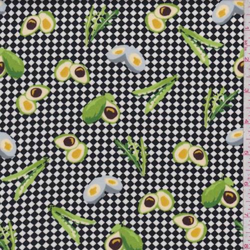 Black Check/Veggie Double Brushed Jersey Knit Fabric