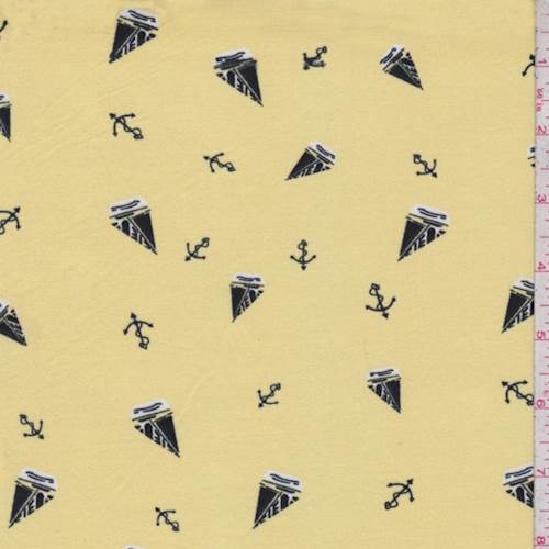 Yellow/Black/White Sailboat Double Brushed Jersey Knit Fabric