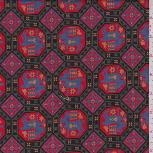 Jade/Fire/Blue Octagonal Deer Cotton Fabric