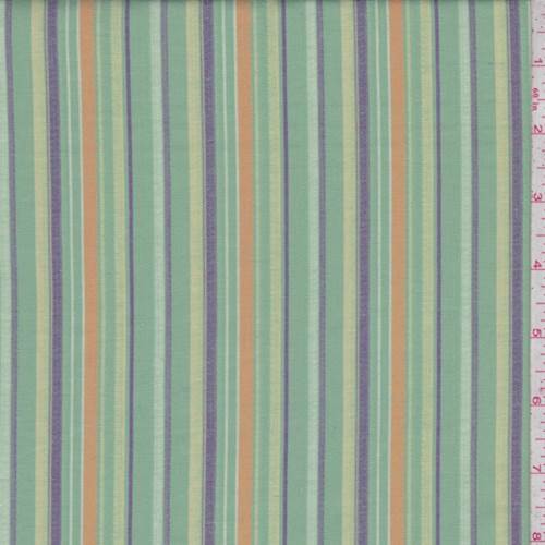 2 5/8 YD PC-Jade/Buff/Purple Embroidered Stripe Cotton Fabric