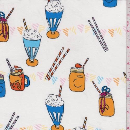 1 1/4 YD PC-Ivory Multi Shake Party Double Brushed Jersey Knit Fabric