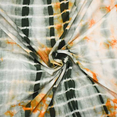 Sage Green-Mustard-Multi Tie Dye Rayon Jersey Knit Fabric