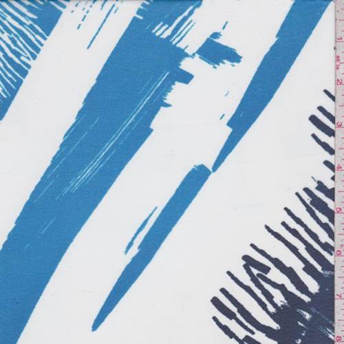 White-Navy Brushstroke Chiffon Fabric
