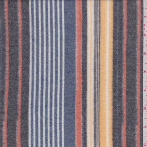 1 7/8 YD PC-Denim Blue/Charcoal/Yellow Stripe Faux Cashmere Knit Fabric