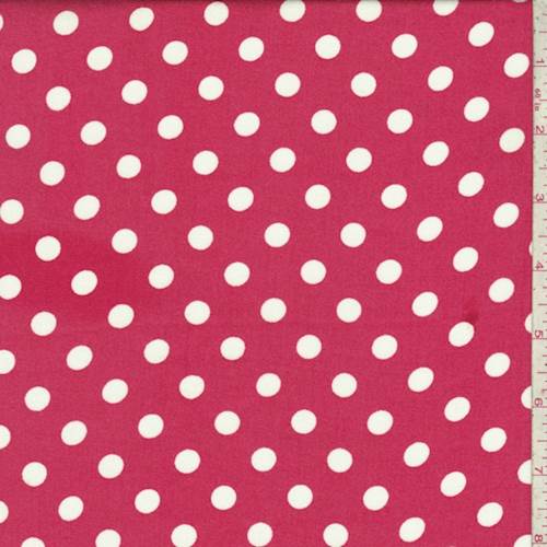 2 YD PC-Coral Red/White Dot Rayon Challis Fabric
