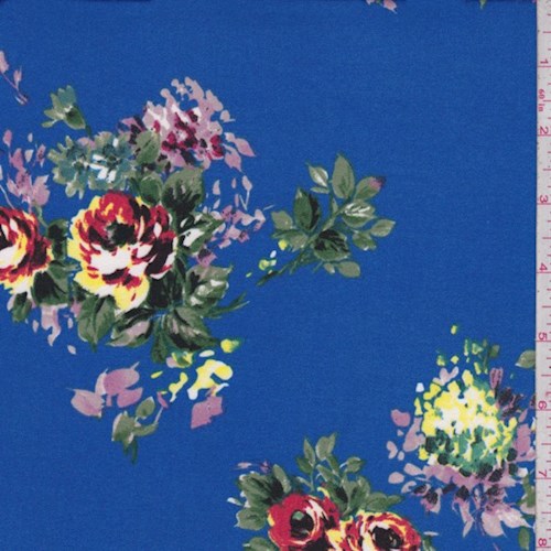 1 1/8 YD PC-Royal Rose Bouquet Double Brushed Jersey Knit Fabric