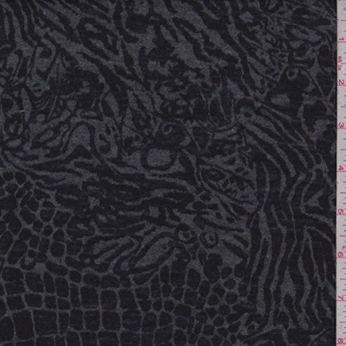2 3/4 YD PC-Charcoal/Black Jungle Print Jersey Knit Fabric