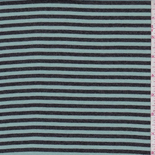 1 1/4 YD PC-Seafoam Blue/Slate Stripe Rib Knit Fabric
