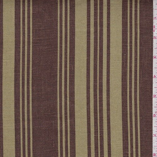 5 1/2 YD PC-Sage Green/Mocha Stripe Printed Linen Decor Fabric