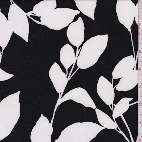 Black-White Botanical Nylon Knit Fabric