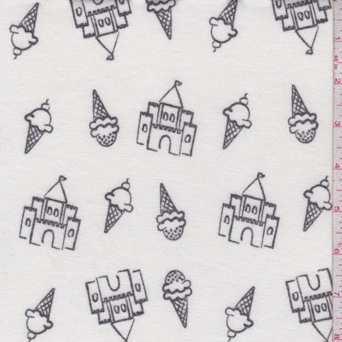 White Ice Cream Castle Brushed French Terry Knit Fabric