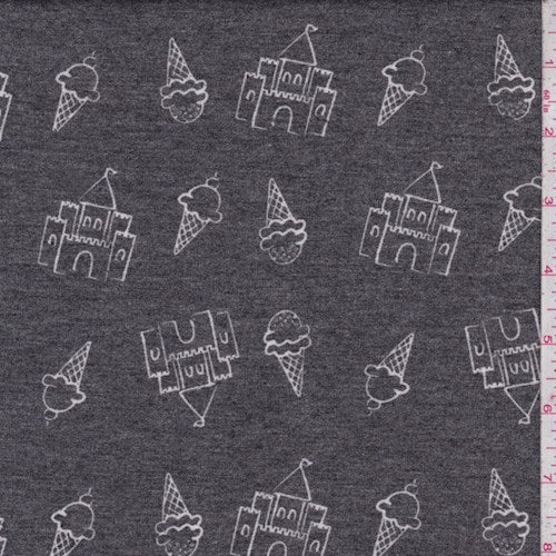 Charcoal Ice Cream Castle Brushed French Terry Knit Fabric