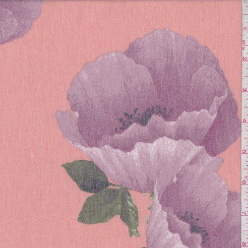 2 YD PC-Peach/Plum Peony Brushed French Terry Knit Fabric