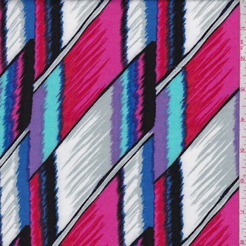 Hot Pink/Grey Flamestitch Geo Rayon Challis Fabric