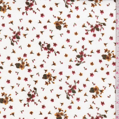 1 3/4 YD PC-Ivory/Deep Pink Mini Floral Double Brushed Jersey Knit Fabric