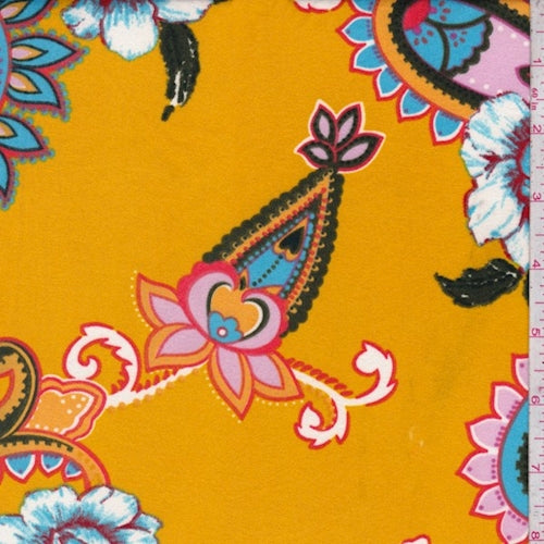 Deep Gold Paisley Floral Double Brushed Jersey Knit Fabric