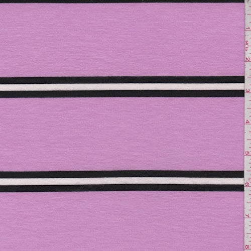 Orchid/Black Stripe Double Brushed French Terry Knit Fabric