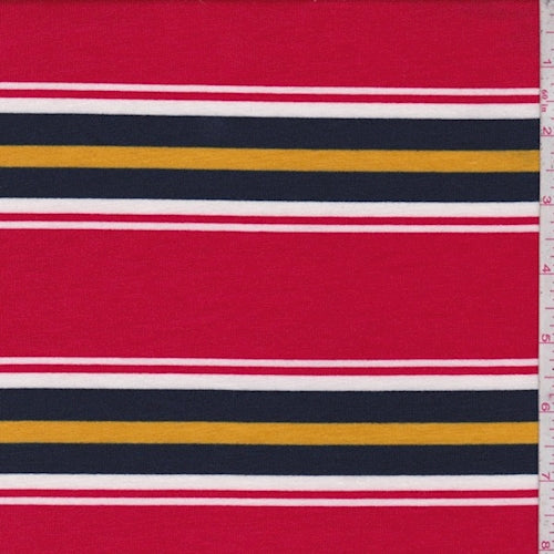 Red/Navy/Gold Stripe Double Brushed French Terry Knit Fabric