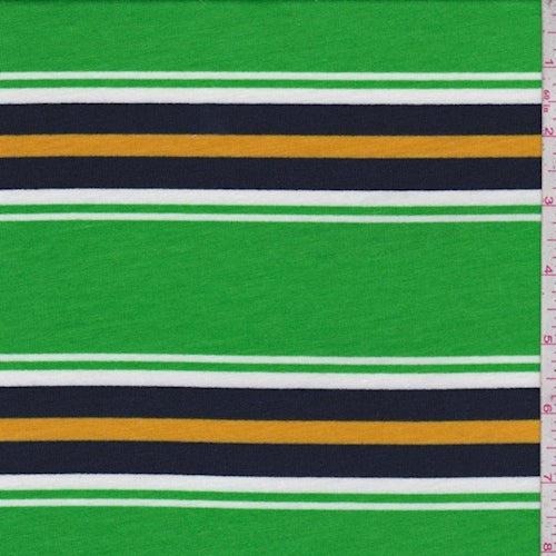 Lime/Navy Stripe Double Brushed French Terry Knit Fabric