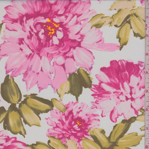 Raspberry-White Floral Mum Chiffon Fabric