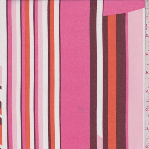 Coral/Wine/Orange Geo Stripe Chiffon Fabric
