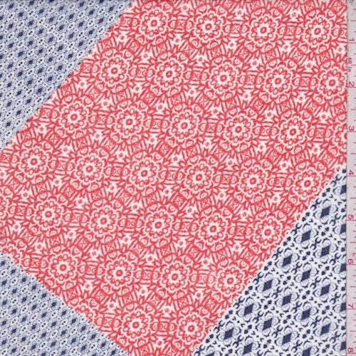 Navy/Persimmon Moroccan Patch Georgette Fabric
