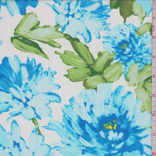 Bright Blue/White Floral Mum Chiffon Fabric