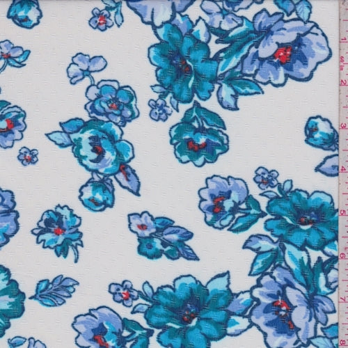 2 YD PC-White/Teal Dogwood Floral Chiffon Fabric