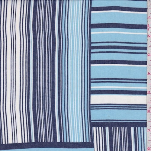 Navy/Blue/White Stripe Block Chiffon Fabric