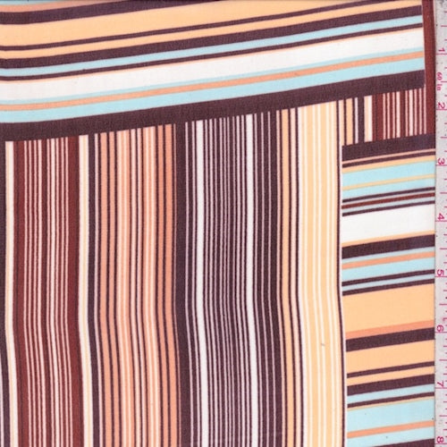 Peach/Plum/Blue Stripe Block Chiffon Fabric