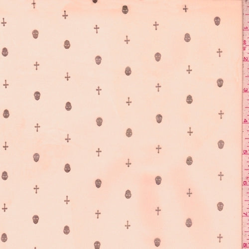 Pale Peach/Gold Mini Skull/Cross Georgette Fabric