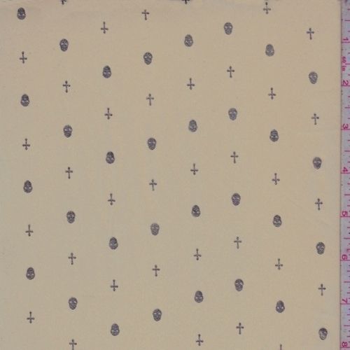 Pale Brown/Gold Mini Skull/Cross Georgette Fabric