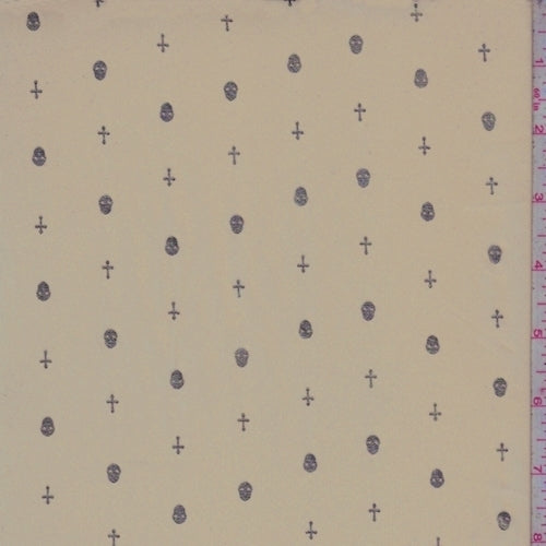Pale Brown/Gold Mini Skull/Cross Georgette Fabric