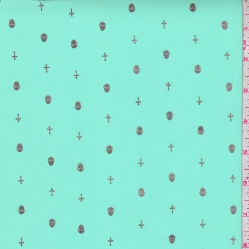 Seafoam/Gold Mini Skull/Cross Georgette Fabric
