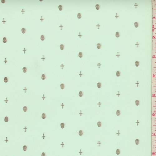 Sea Glass/Gold Mini Skull/Cross Georgette Fabric