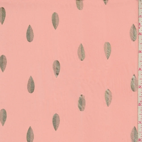 Soft Peach/Gold Foil Leaf Chiffon Fabric