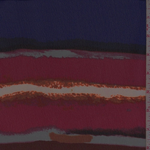 4 1/2 YD PC-Cobalt/Cranberry Multi Horizon Stripe Chiffon Fabric