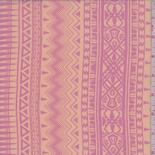Pale Peach/Day Glo Pink Incan Stripe Georgette Fabric