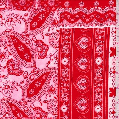 3 YD PC-Cherry/White Stylized Block Crepe De Chine Fabric