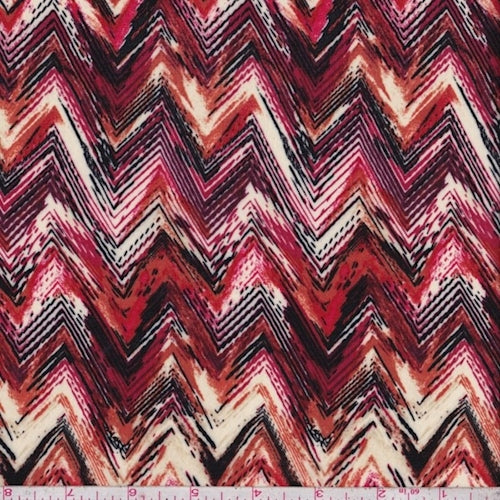 2 3/4 YD PC-Buff/Berry/Orange Flamestitch Rayon Challis Fabric