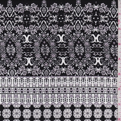 Onyx/White/Dove Deco Stripe Rayon Challis Fabric